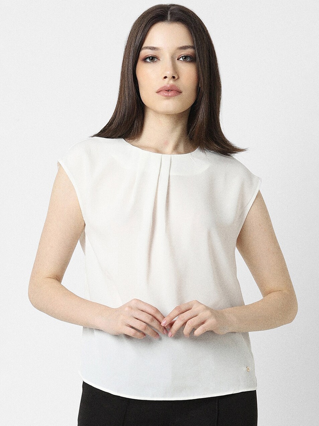 

Van Heusen Woman Round Neck Extended Sleeves Top, White