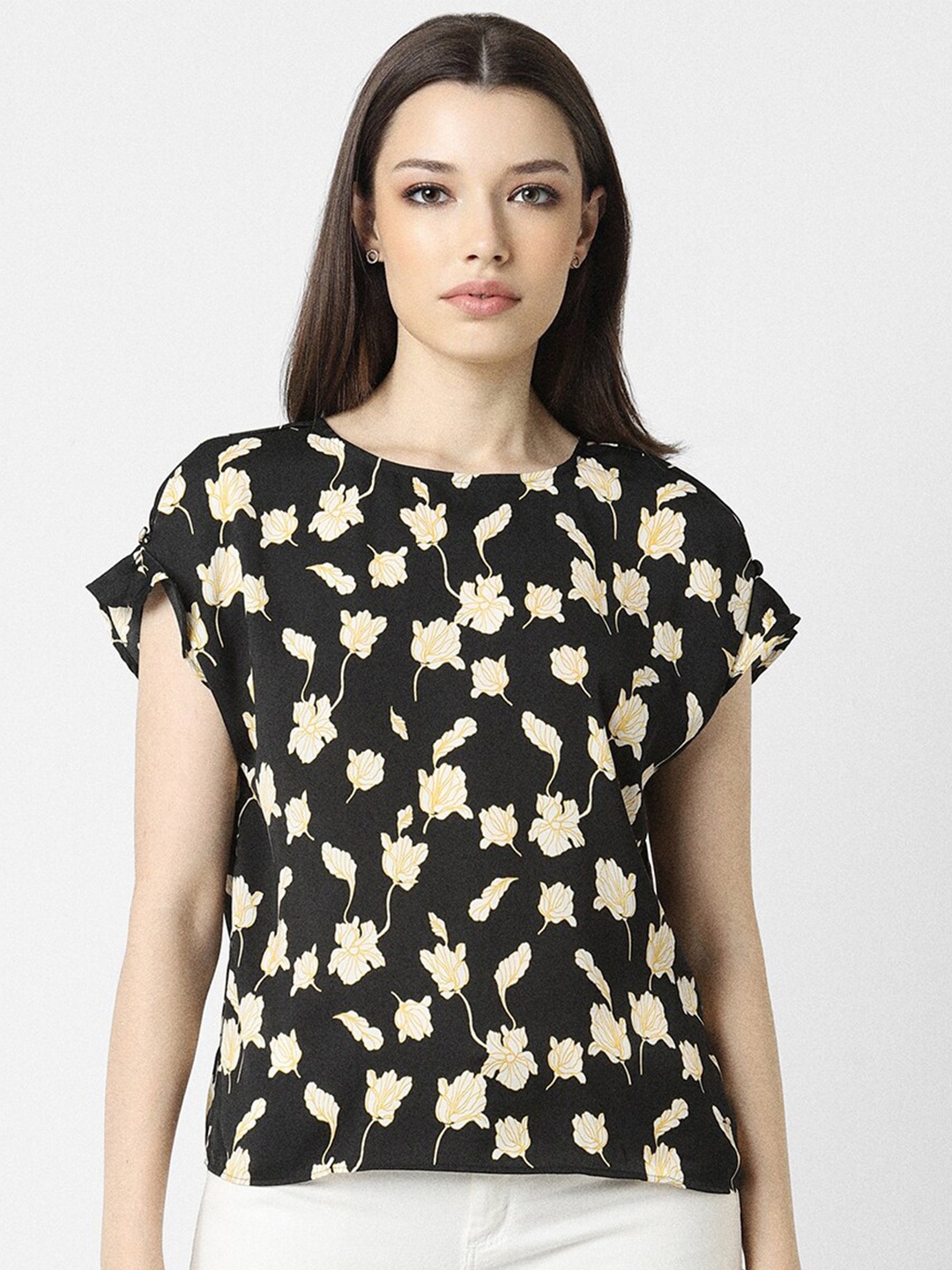 

Van Heusen Woman Floral Printed Extended Sleeves Top, Black