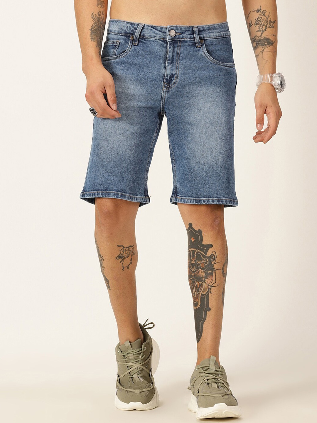 

HERE&NOW Men Washed Slim Fit Denim Shorts, Blue