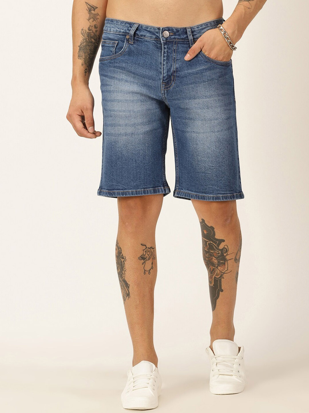 

HERE&NOW Men Washed Slim Fit Denim Shorts, Blue
