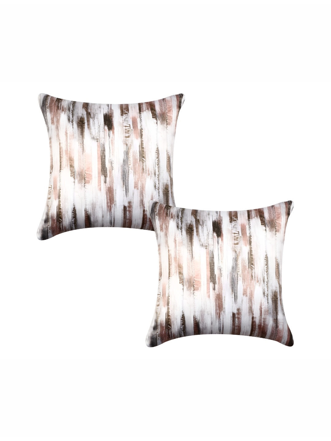 

CAZIMO White & Brown 2 Pieces Abstract Square Cushion Covers