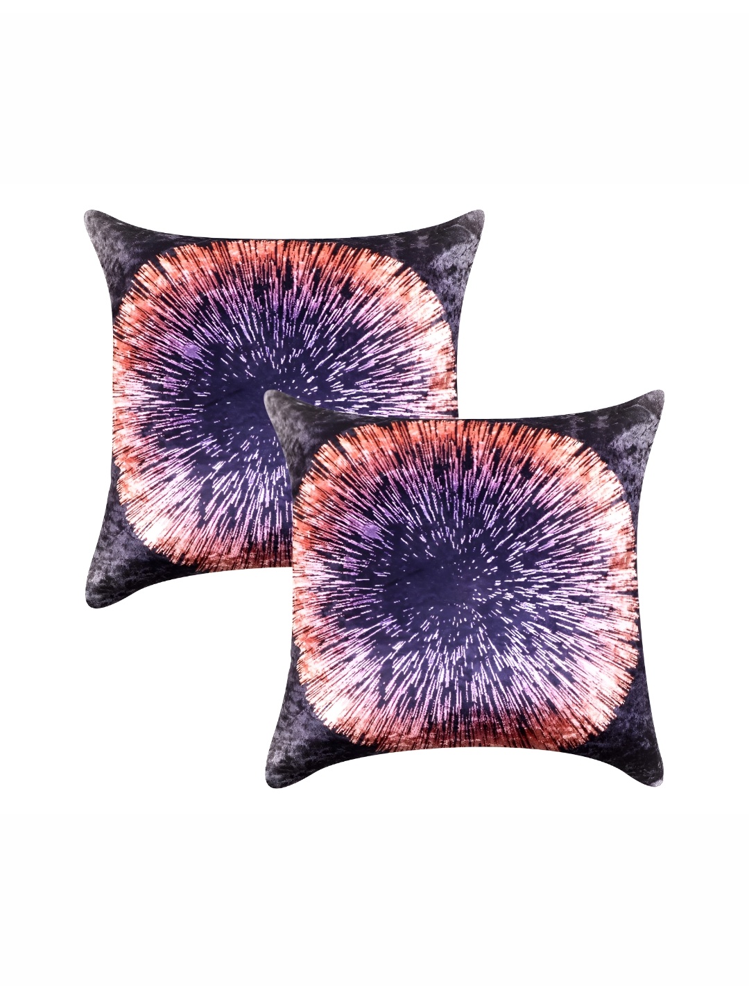 

CAZIMO Black & Orange Set of 2 Pieces Abstract Velvet Square Cushion Covers