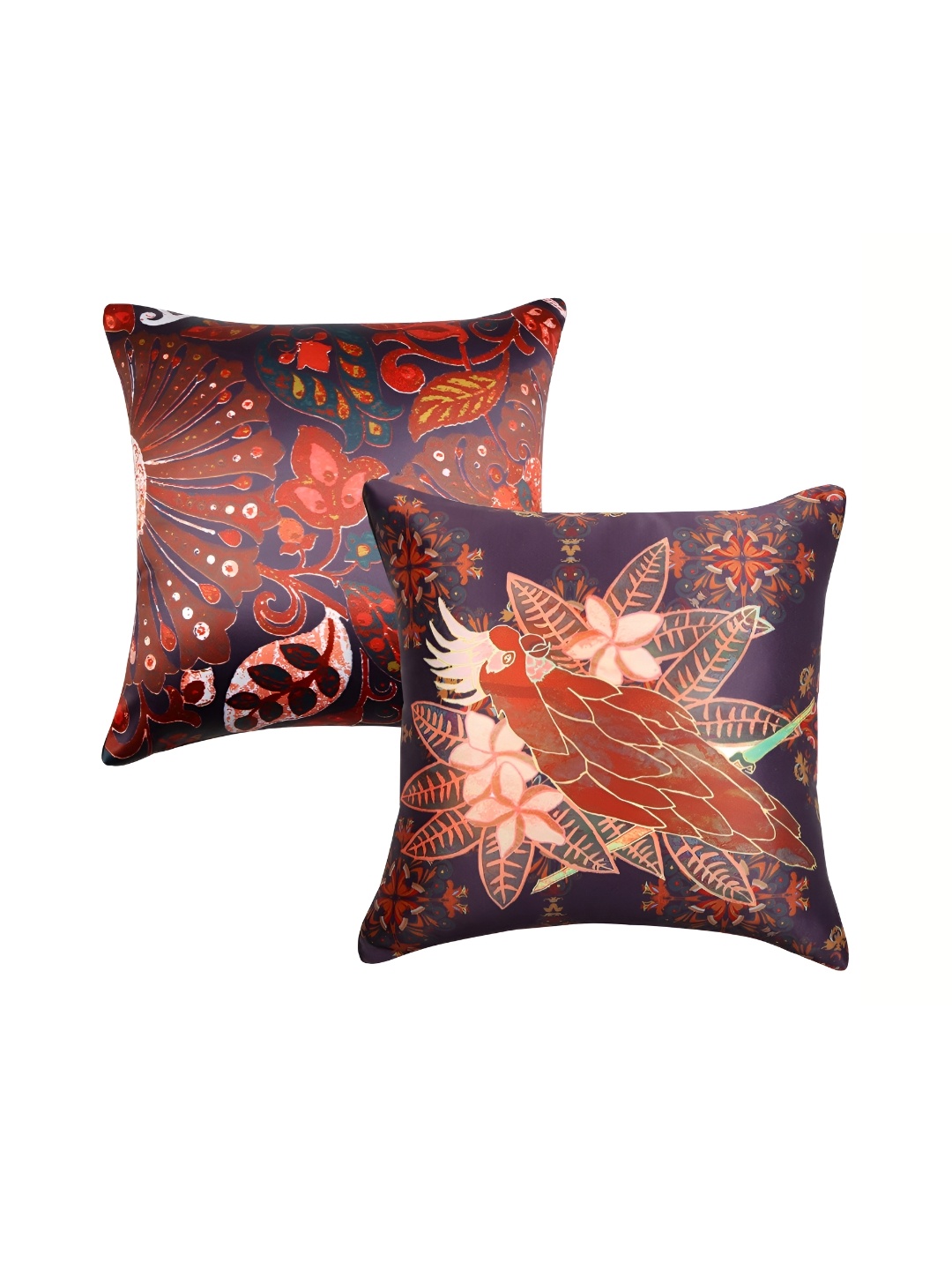 

CAZIMO Black & Orange 2 Pieces Floral Square Cushion Covers