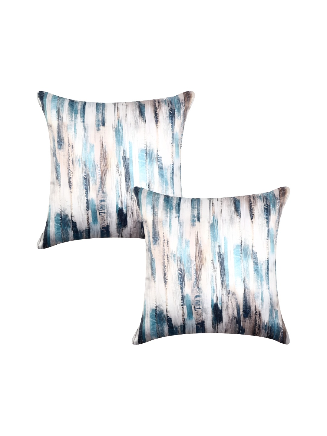 

CAZIMO White & Blue 2 Pieces Abstract Printed Satin Square Cushion Covers