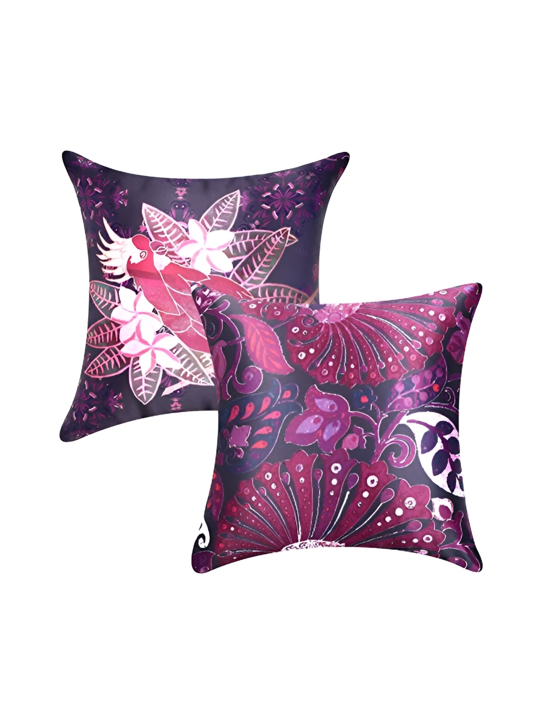 

CAZIMO Purple & White 2 Pieces Ethnic Motif Satin Square Cushion Covers