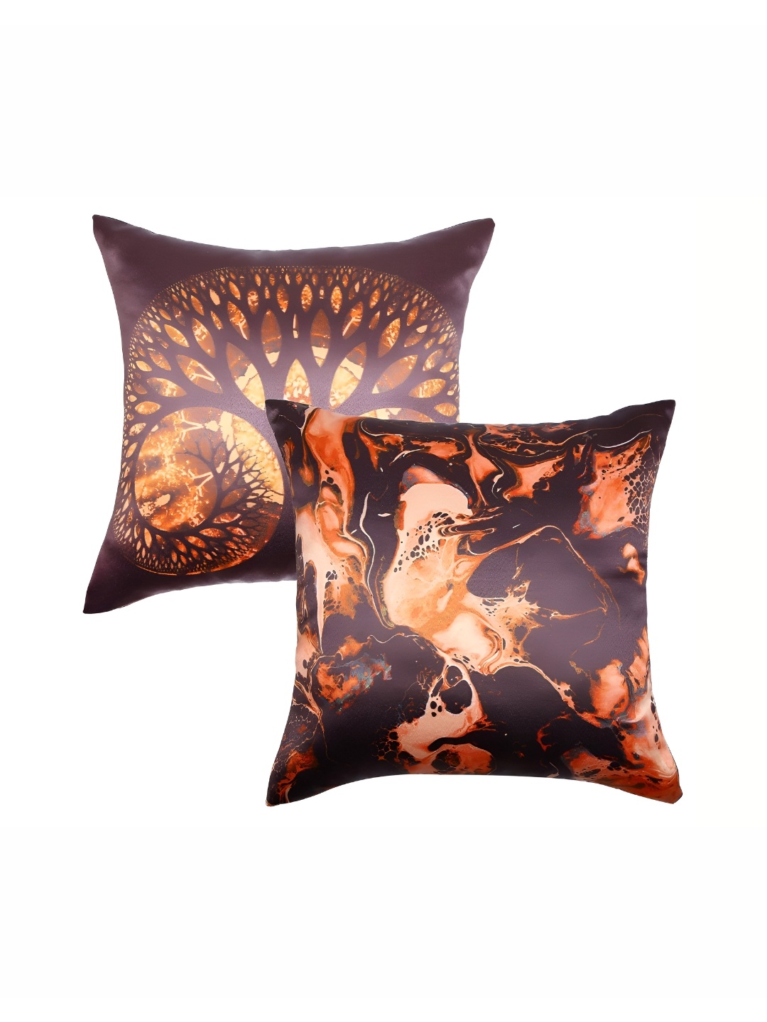 

CAZIMO Orange & Brown 2 Pieces Abstract Square Cushion Covers