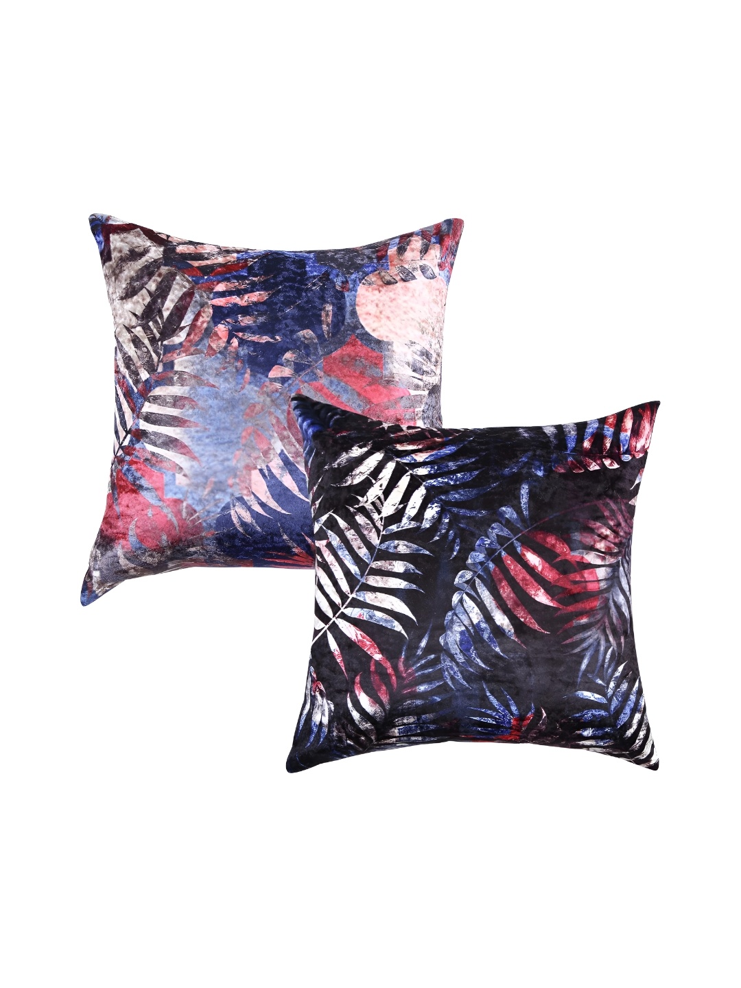 

CAZIMO Blue & Red 2 Pieces Floral Velvet Square Cushion Covers
