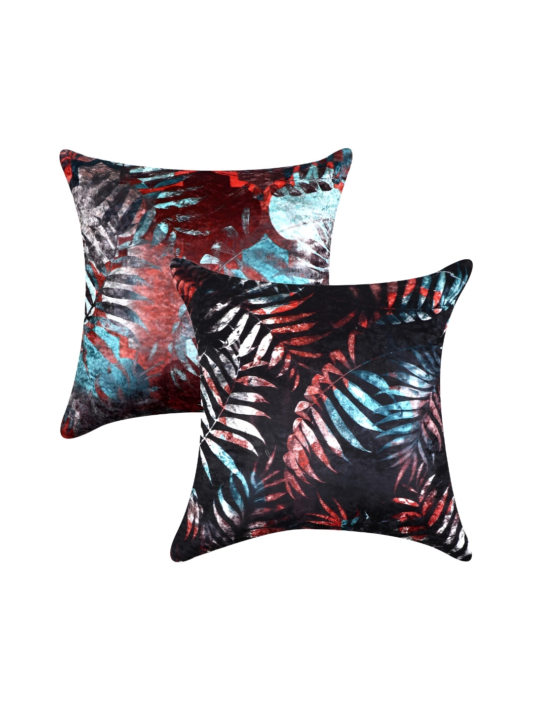 

CAZIMO Red & Black 2 Pieces Tropical Printed Velvet Square Cushion Covers