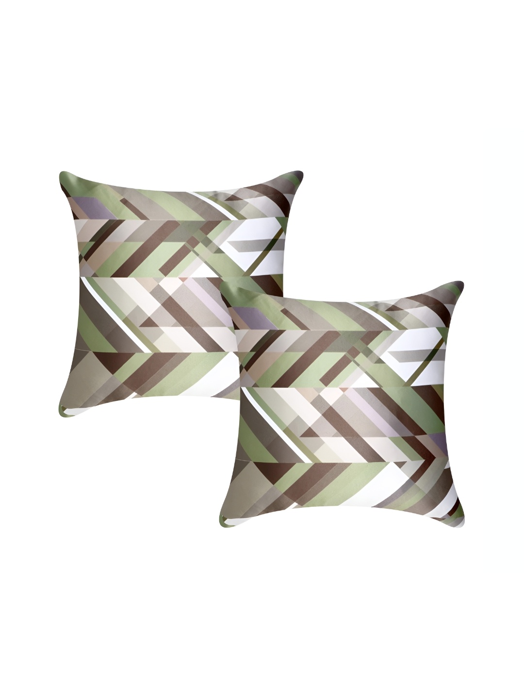 

CAZIMO Green & Brown 2 Pieces Geometric Square Cushion Covers