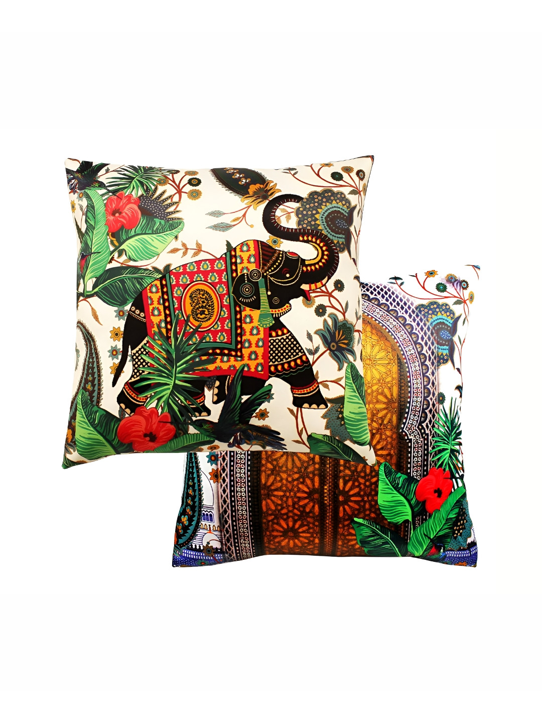 

CAZIMO Green & Black 2 Pieces Ethnic Motifs Square Cushion Covers