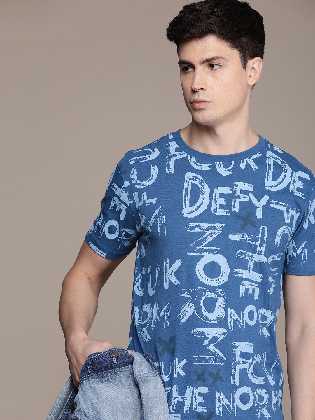 

FCUK Typography Printed Pure Cotton T-shirt, Blue