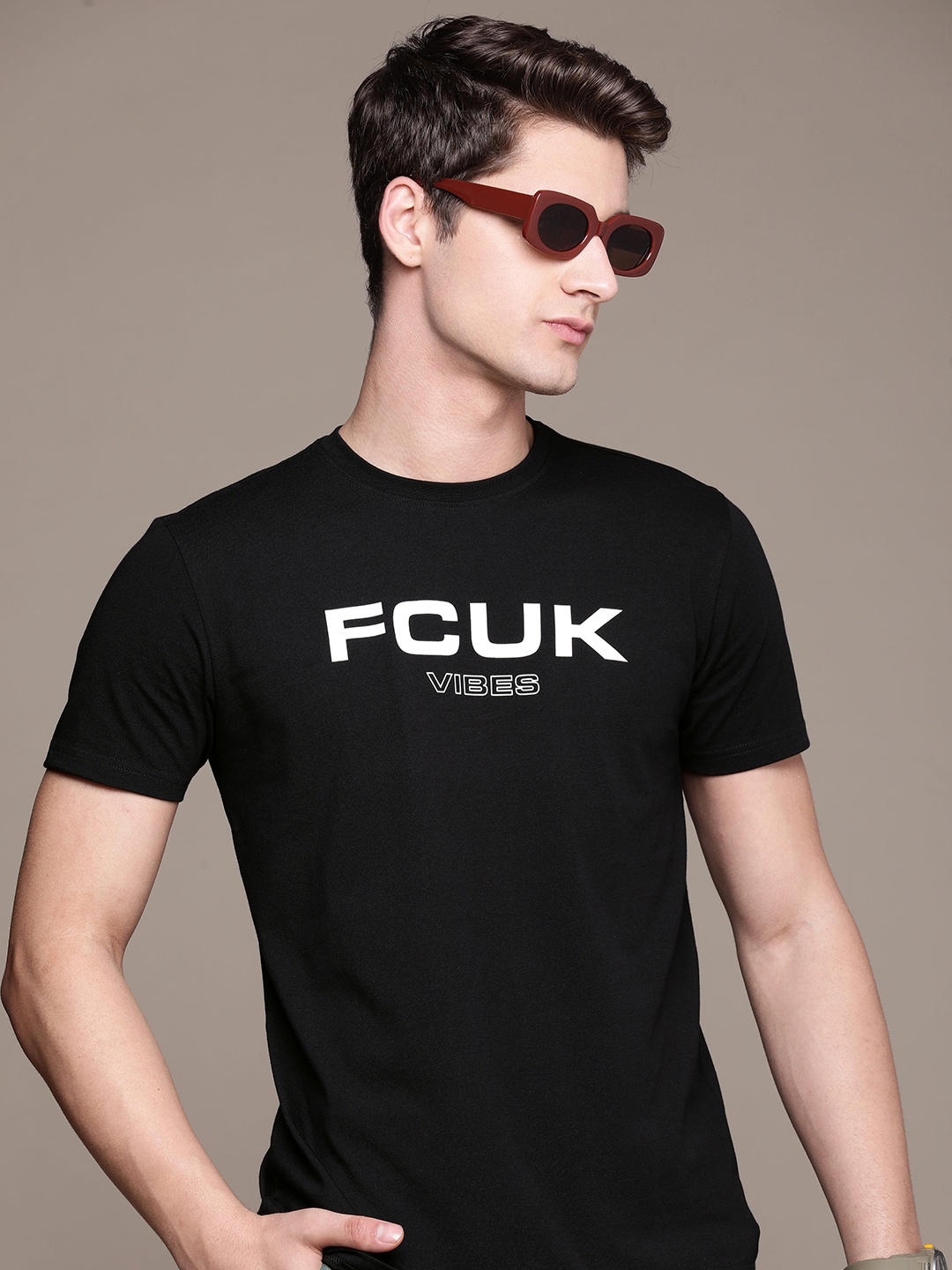 

FCUK Brand Logo Printed Pure Cotton Oversized T-shirt, Black