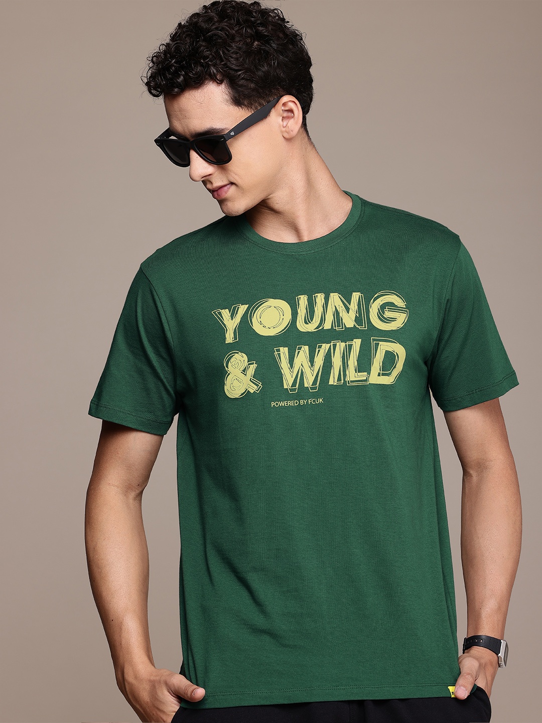 

FCUK Typography Printed Pure Cotton Oversized T-shirt, Green