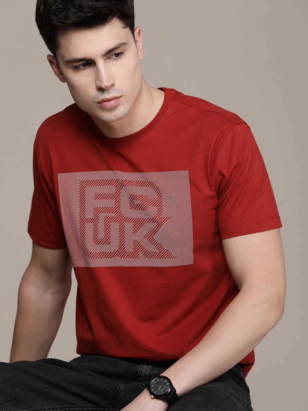 

FCUK Brand Logo Printed Pure Cotton Oversized T-shirt, Red