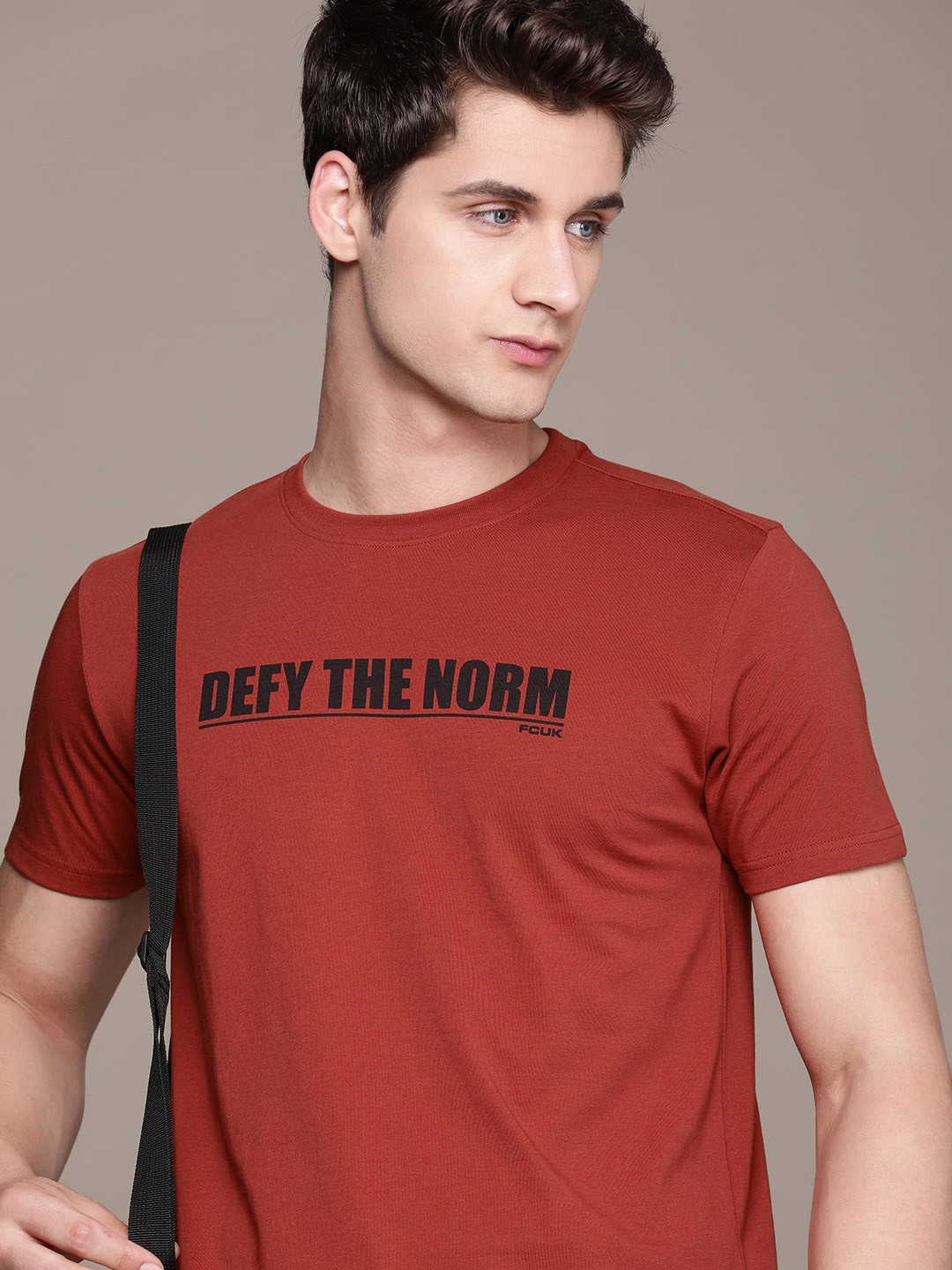

FCUK Typography Printed Pure Cotton Oversized T-shirt, Rust