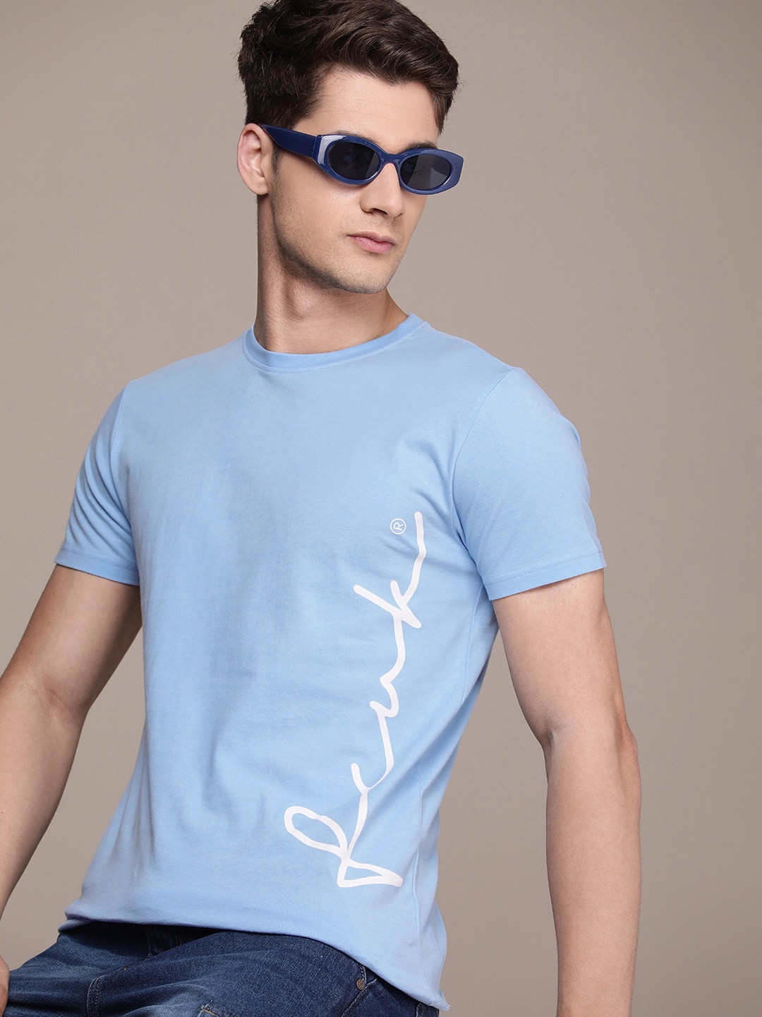 

FCUK Pure Cotton Brand Logo Printed Casual Oversized T-shirt, Blue
