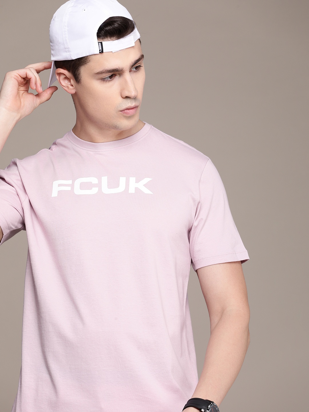

FCUK Pure Cotton Brand Logo Printed Oversized T-shirt, Lavender