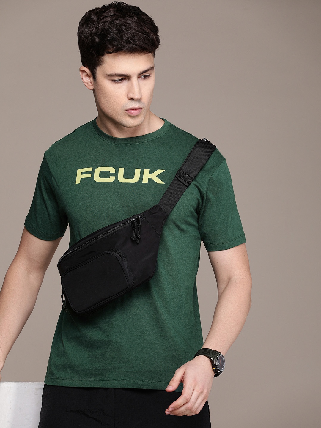 

FCUK Brand Logo Printed Pure Cotton Oversized T-shirt, Green