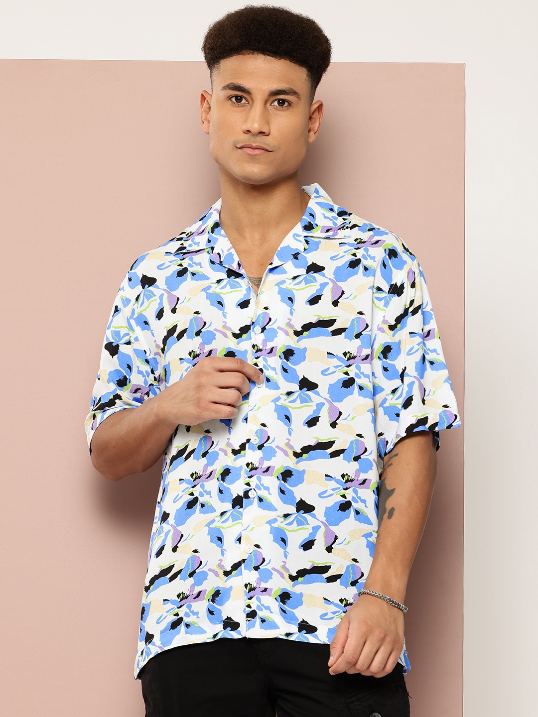 

Harvard Abstract Printed Casual Shirt, White
