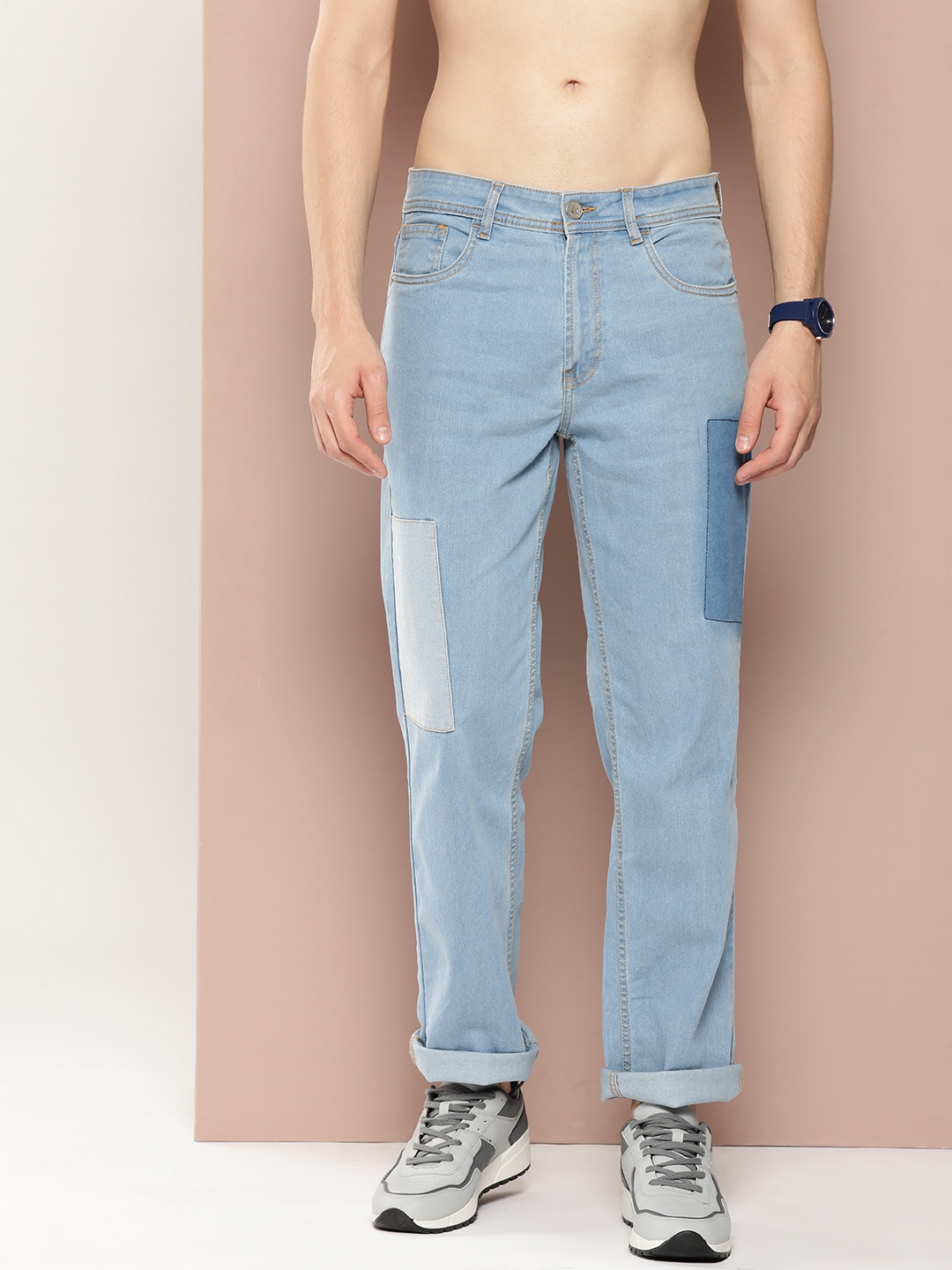 

Harvard Men Regular Fit Mid Rise Patch Detail Jeans, Blue