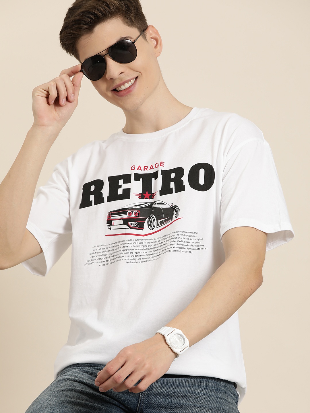 

HERE&NOW Men Typography Printed Pure Cotton T-shirt, White