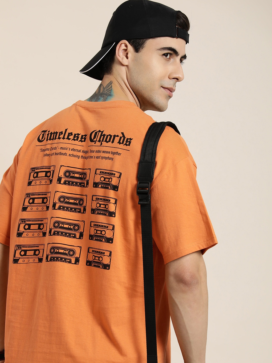 

HERE&NOW Pure Cotton Graphic Printed Drop-Shoulder Sleeves T-shirt, Rust