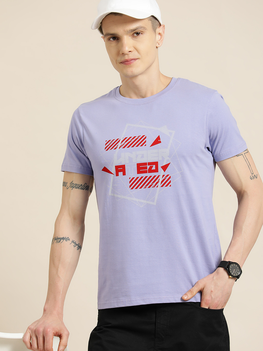 

HERE&NOW Printed Pure Cotton T-shirt, Lavender