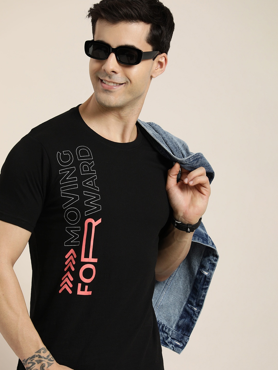 

HERE&NOW Typography Printed Pure Cotton T-shirt, Black