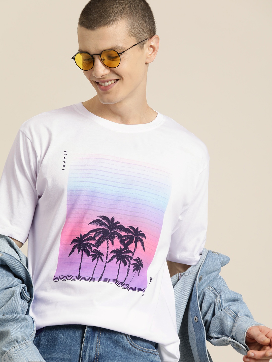 

HERE&NOW Tropical Print Pure Cotton T-shirt, White