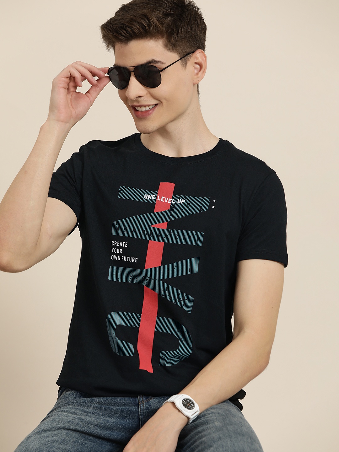 

HERE&NOW Men Typography Printed T-shirt, Black