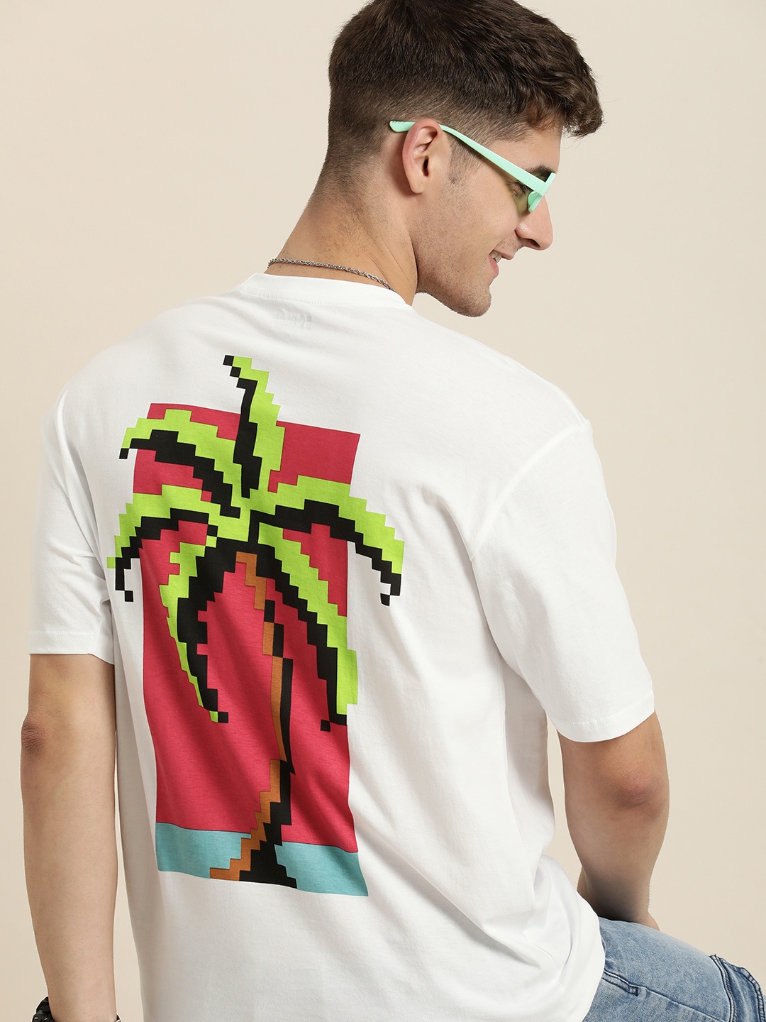 

HERE&NOW Printed Drop-Shoulder Sleeves Pure Cotton T-shirt, White