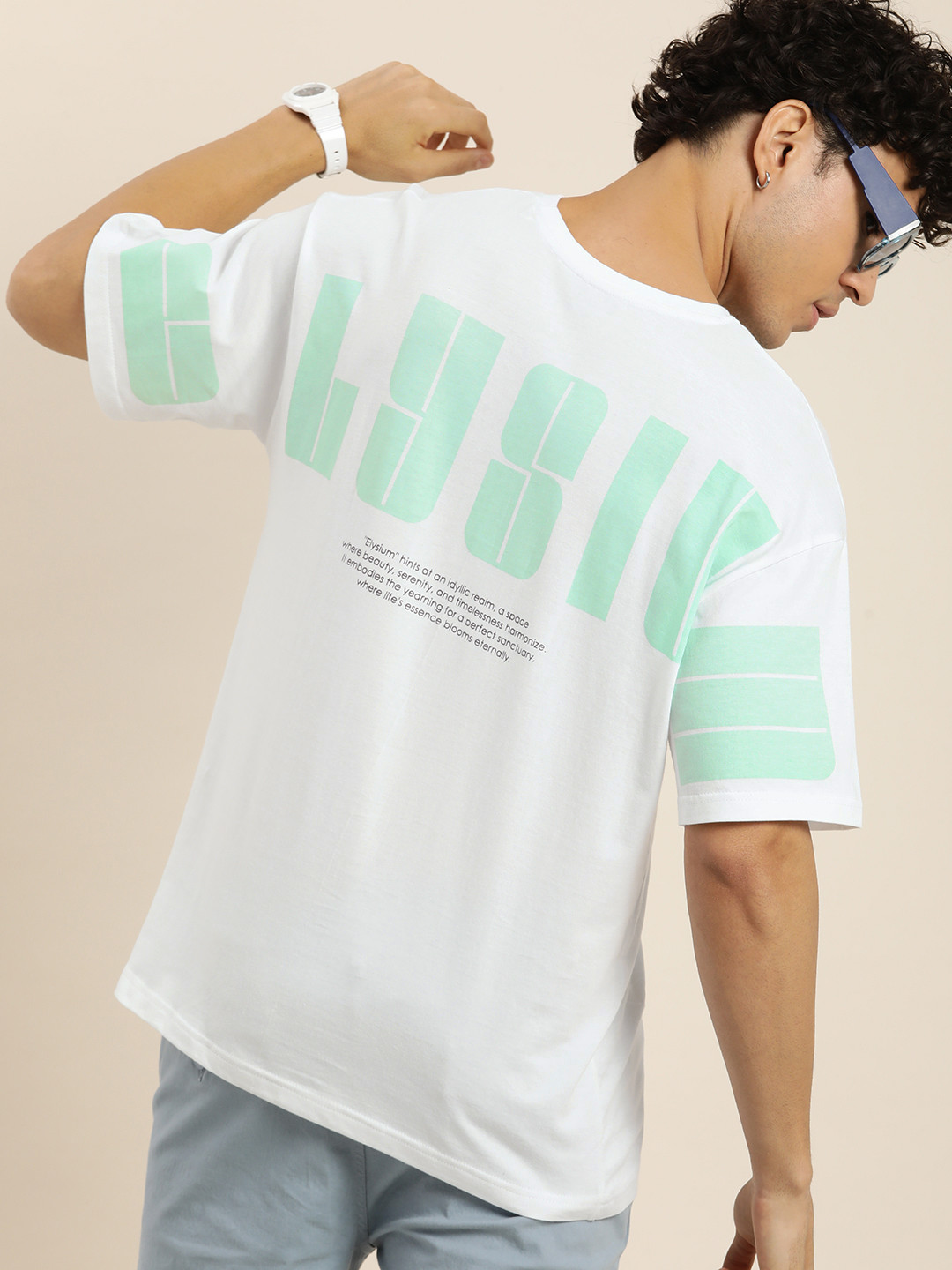 

HERE&NOW Typography Printed Drop-Shoulder Sleeves Pure Cotton T-shirt, White