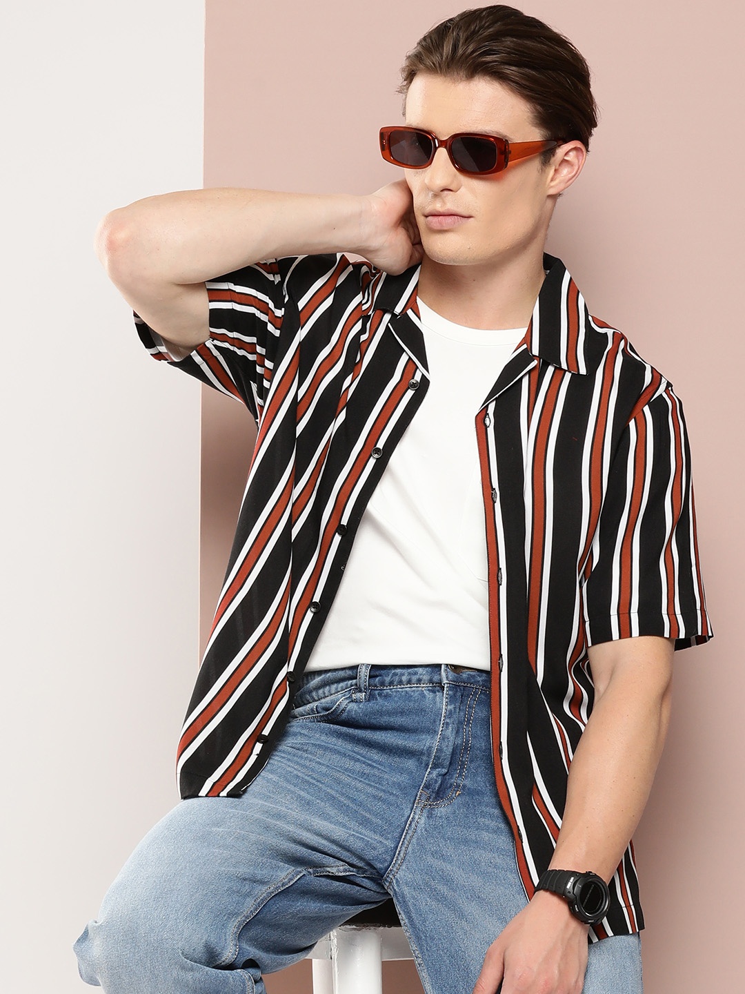 

Harvard Striped Casual Shirt, Black