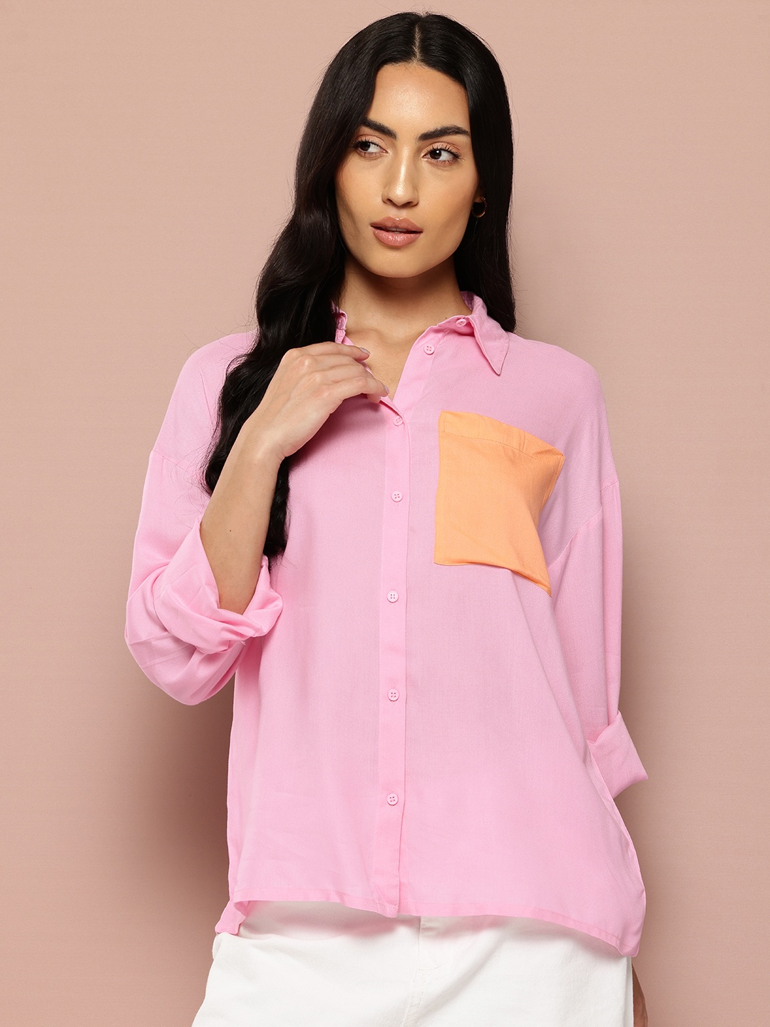 

Harvard Contrast Pocket Casual Shirt, Pink