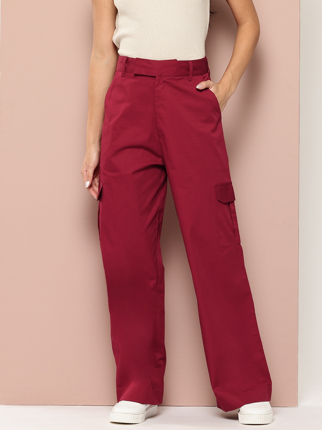 

Harvard Women Pure Cotton Flared Parallel Trousers, Maroon