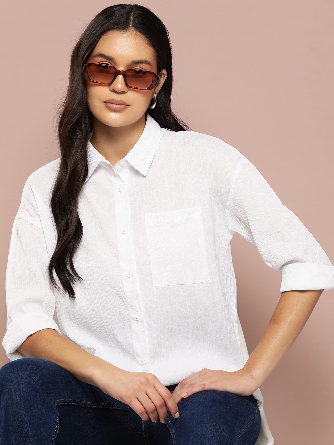 

Harvard Crinkled Casual Shirt, White