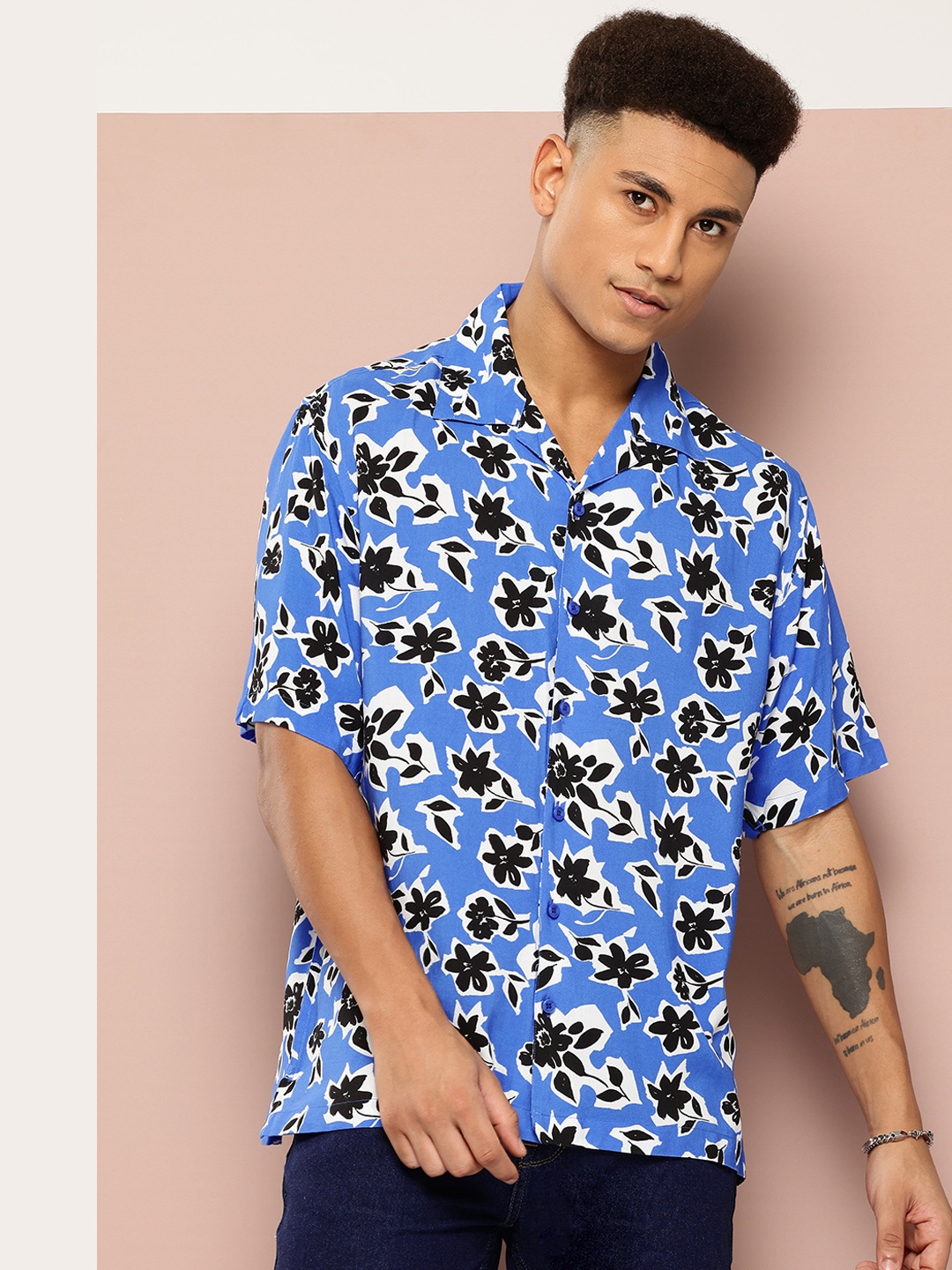 

Harvard Floral Printed Casual Shirt, Blue