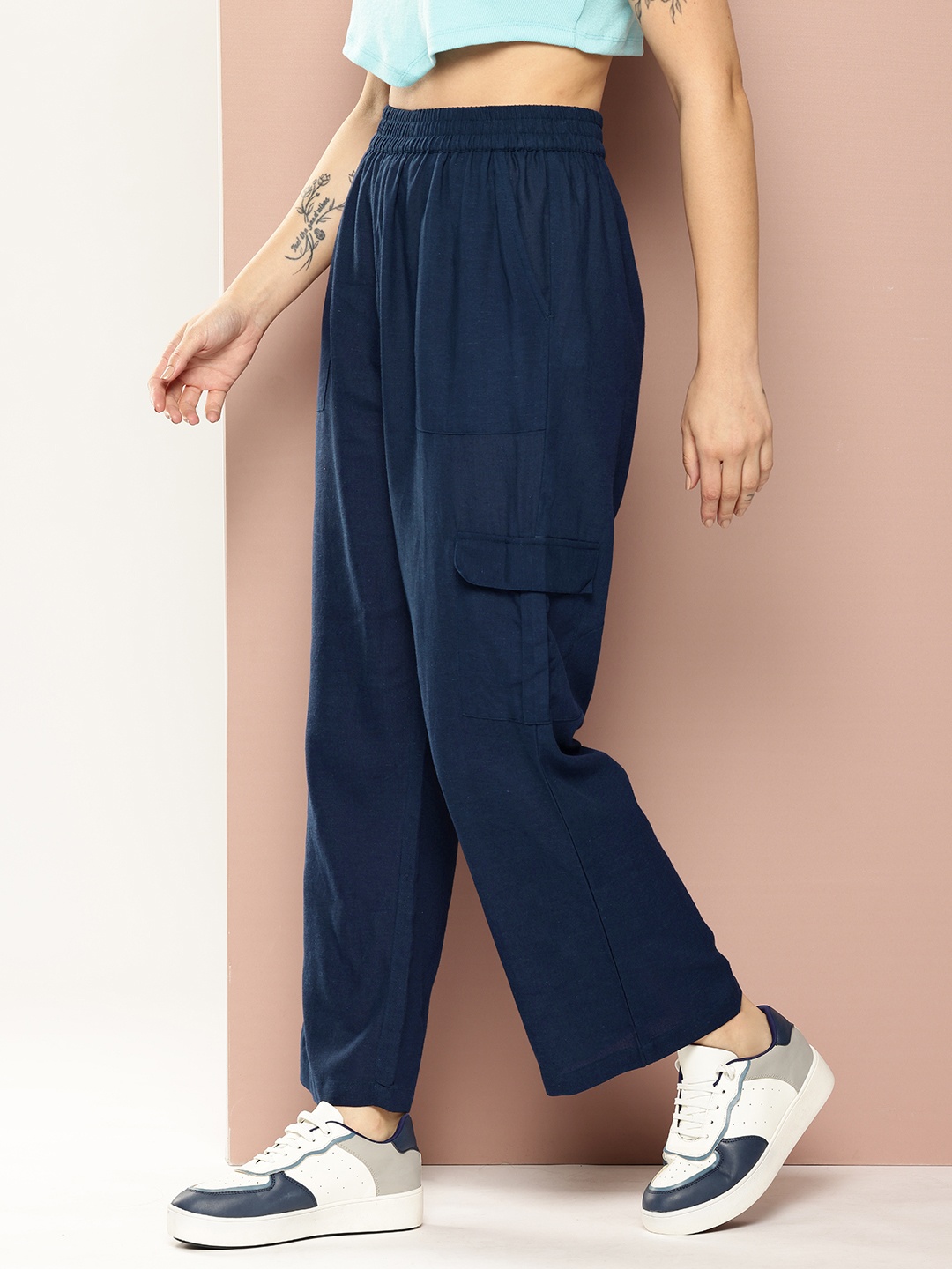 

Harvard Women Pure Cotton Trousers, Navy blue