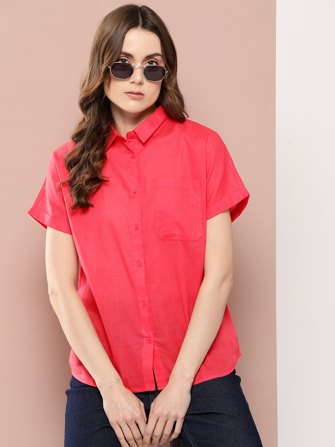 

Harvard Women Opaque Extended Sleeves Pure Cotton Casual Shirt, Red