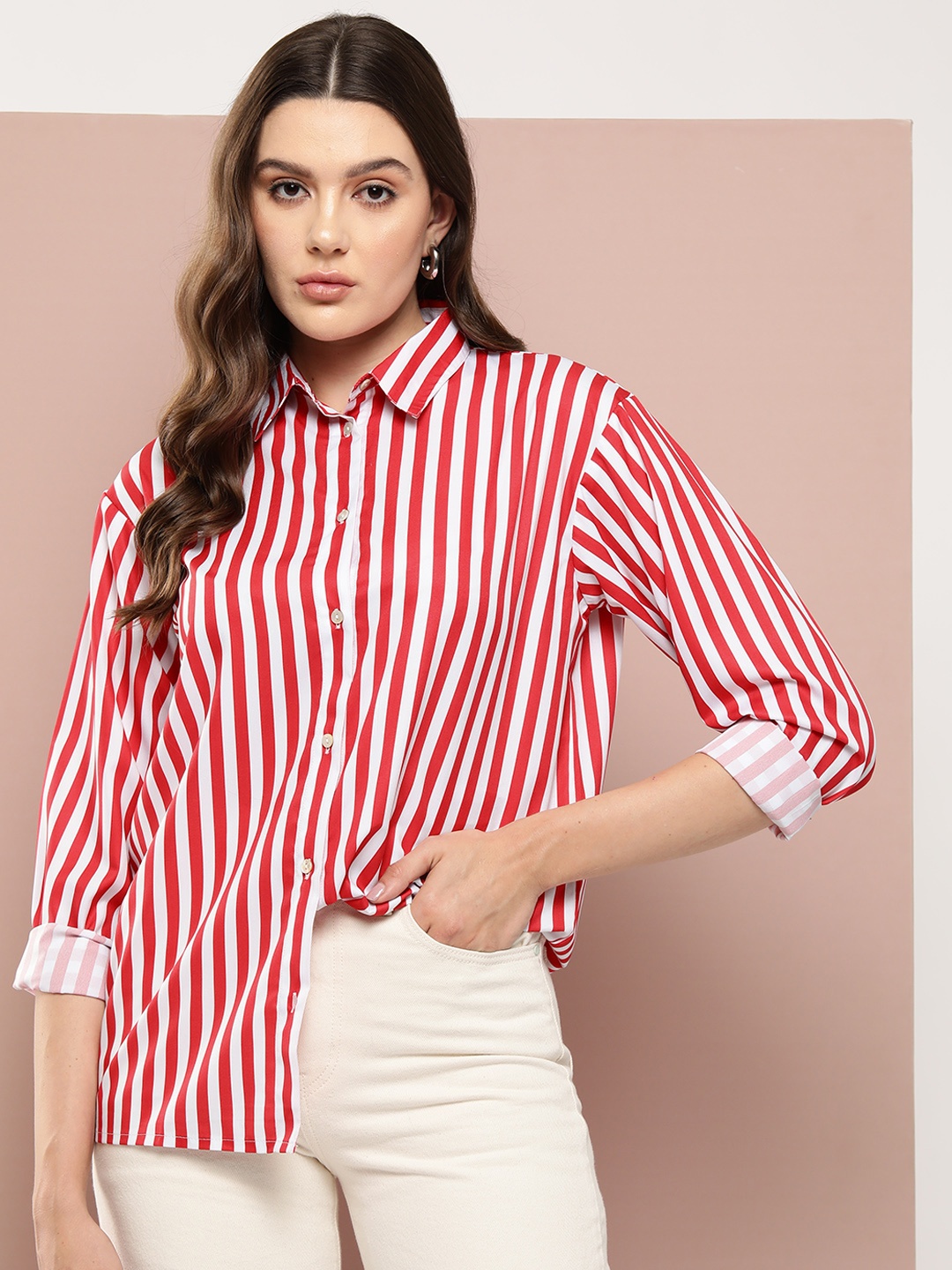 

Harvard Striped Longline Shirt, Red