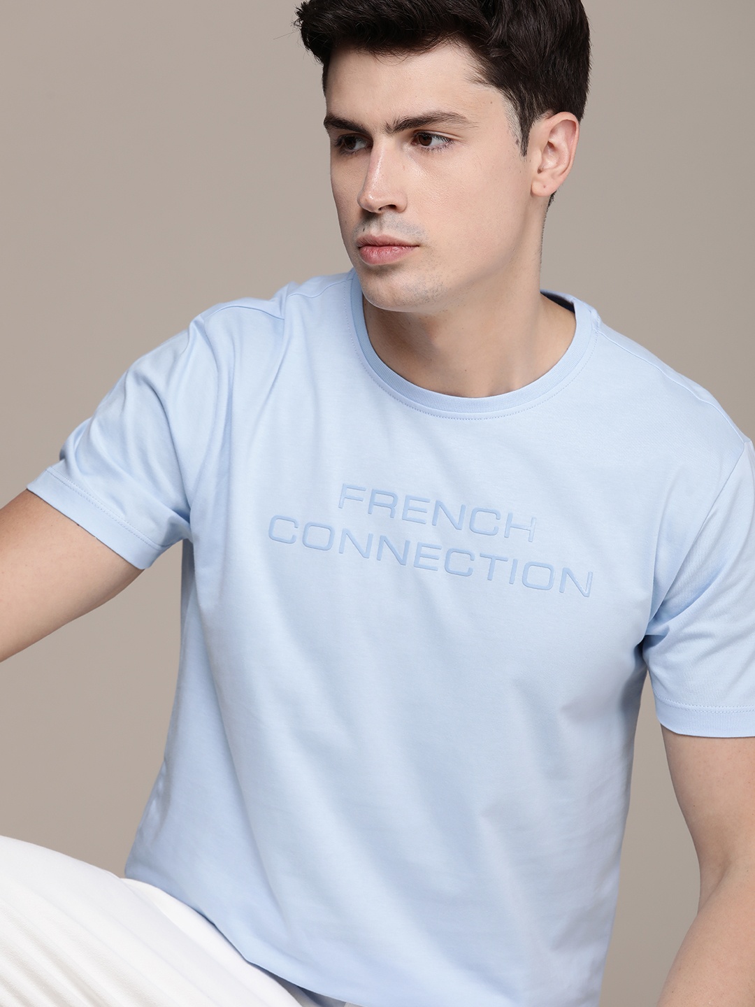 

French Connection Pure Cotton Brand Logo Printed Oversized T-shirt, Blue