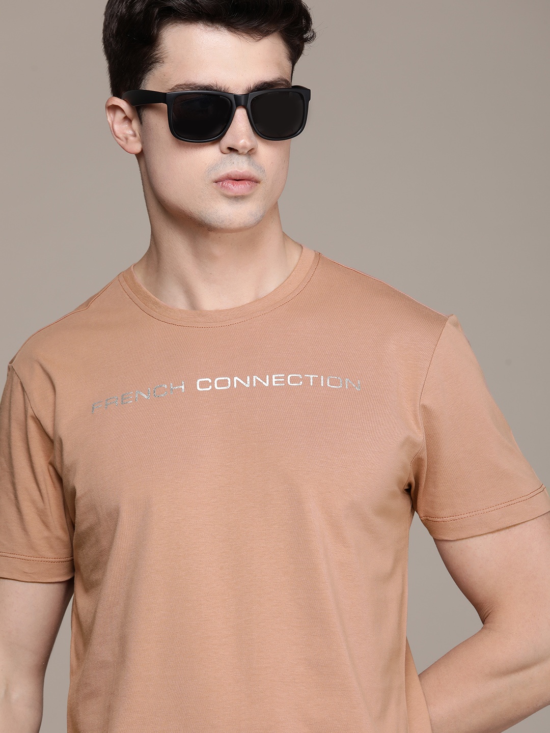 

French Connection Pure Cotton Brand Logo Printed Oversized T-shirt, Brown