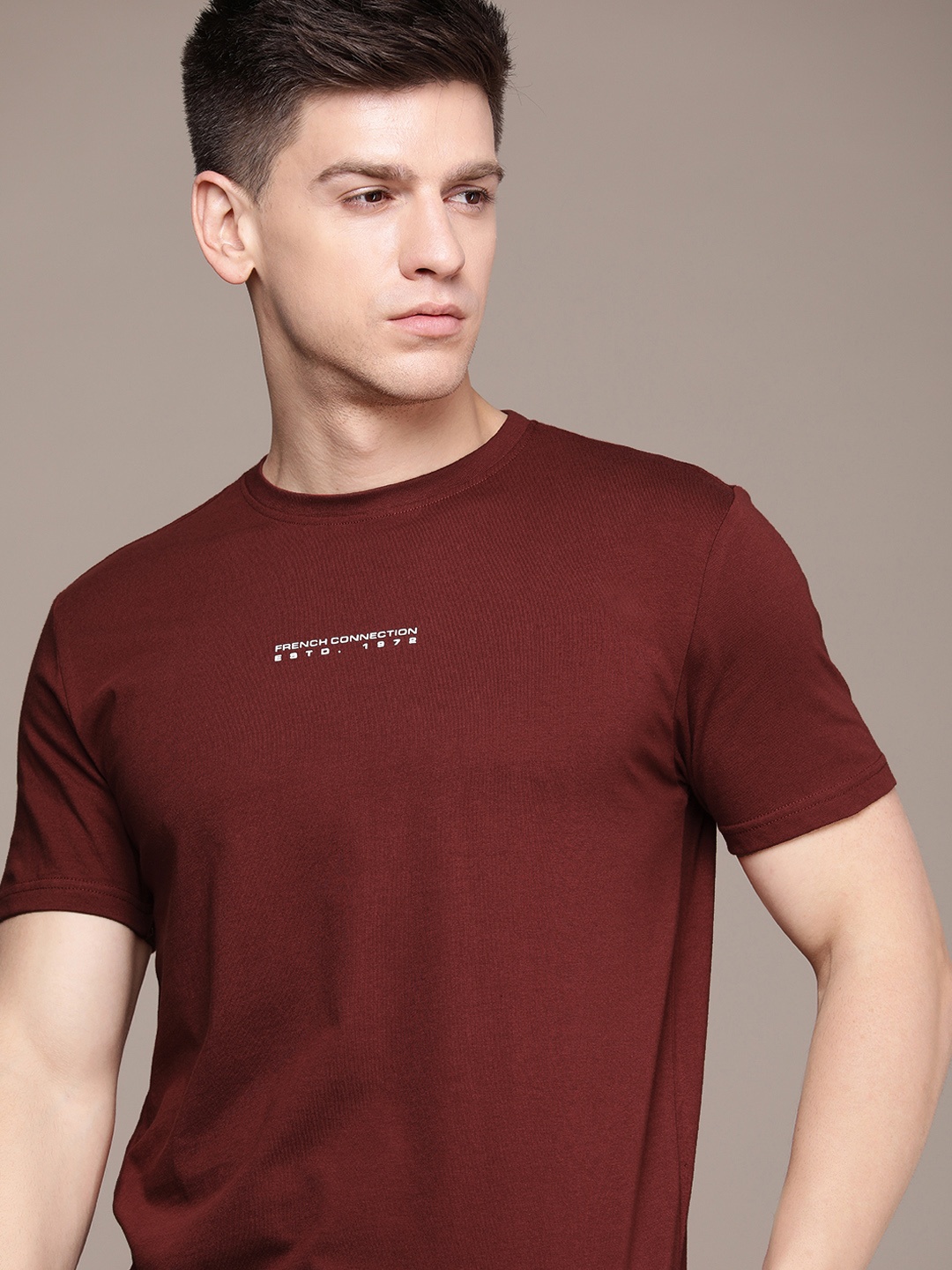 

French Connection Men Pure Cotton Oversized T-shirt, Maroon