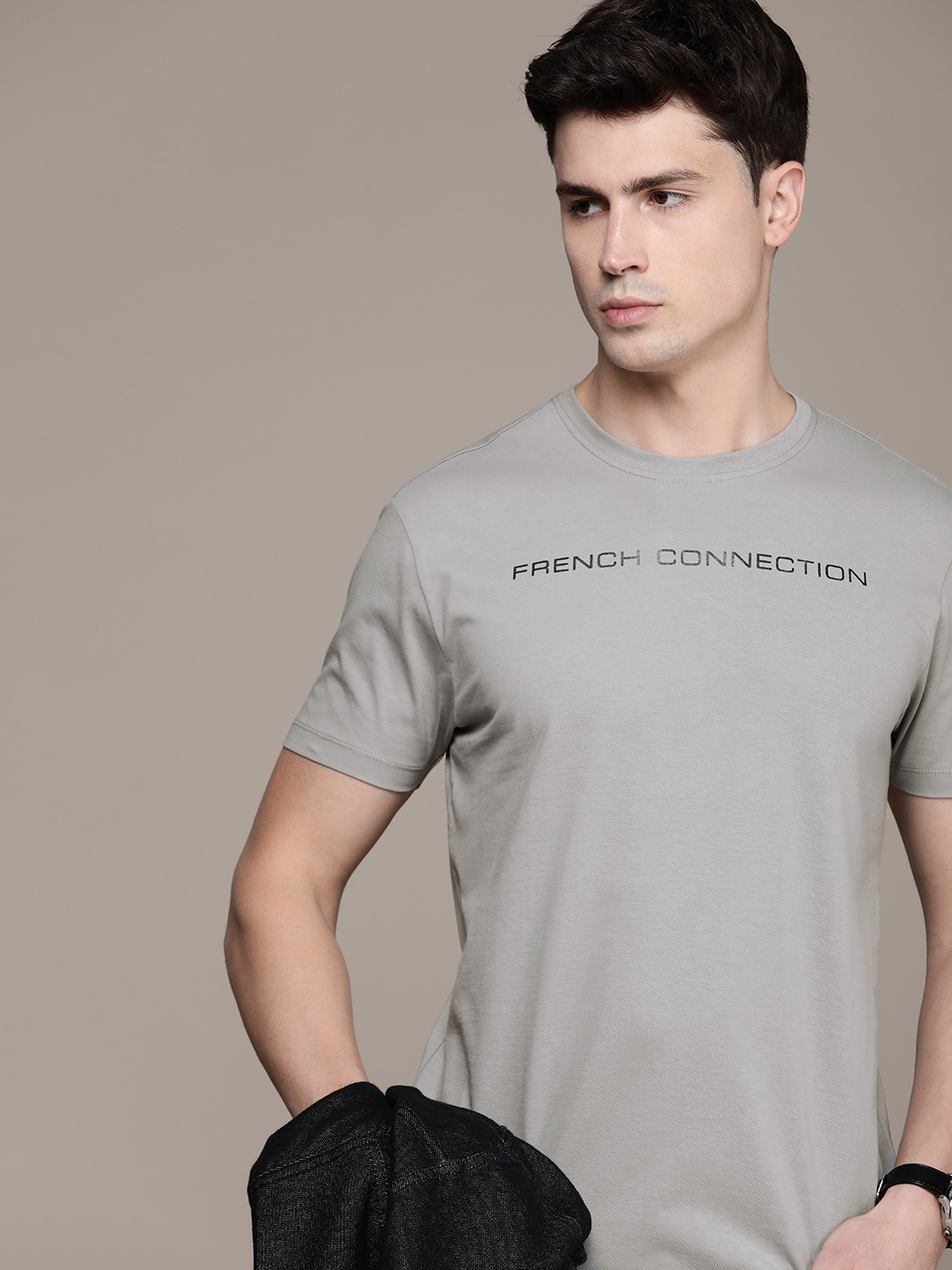 

French Connection Pure Cotton Brand Logo Printed Oversized T-shirt, Grey