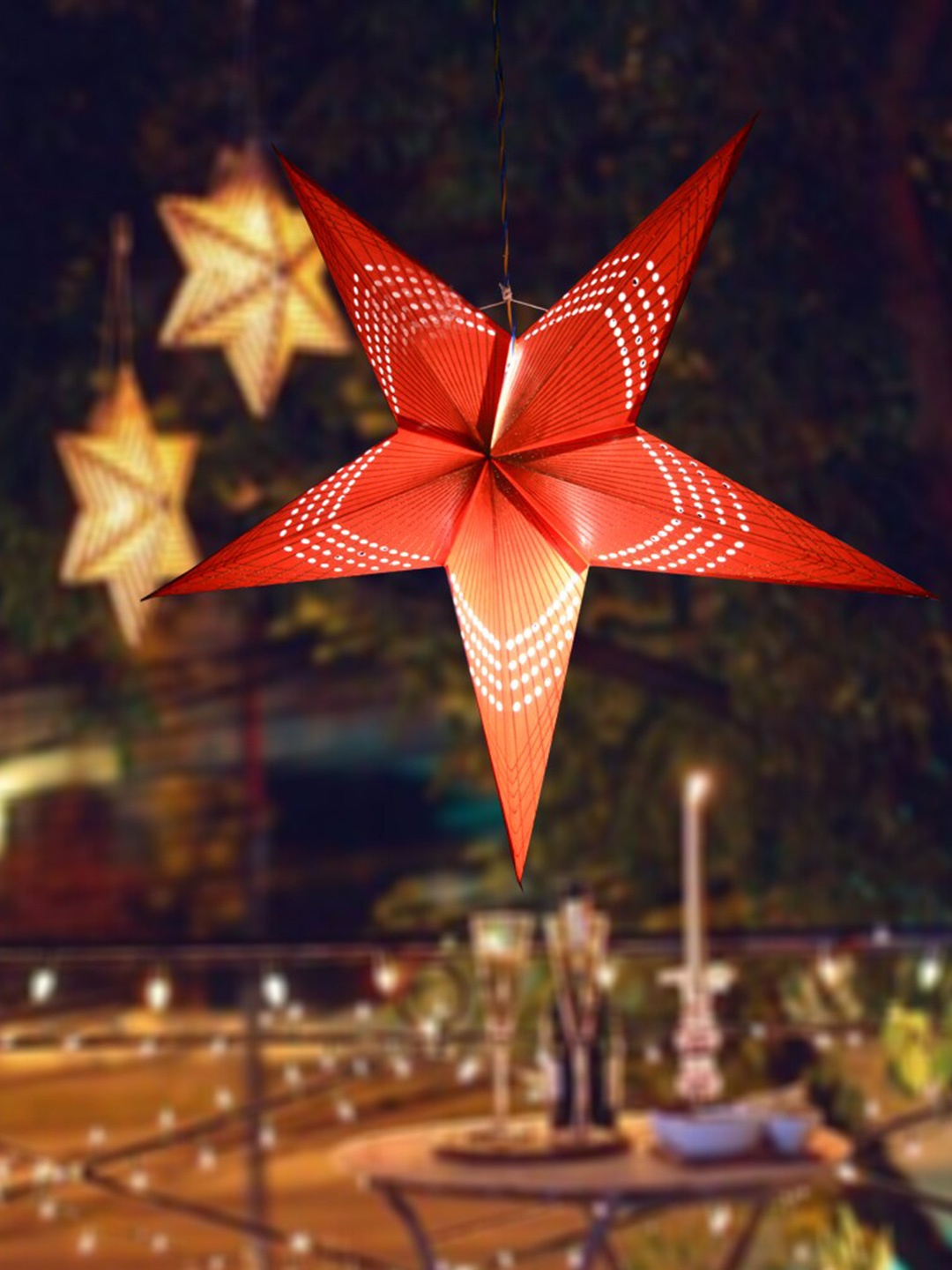 

ME & YOU 3 Pieces Red Patterned Decorative Hanging Stars