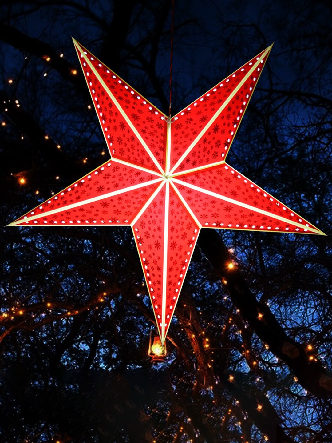 

ME & YOU Red & White Printed Decorative Festive Hanging Star
