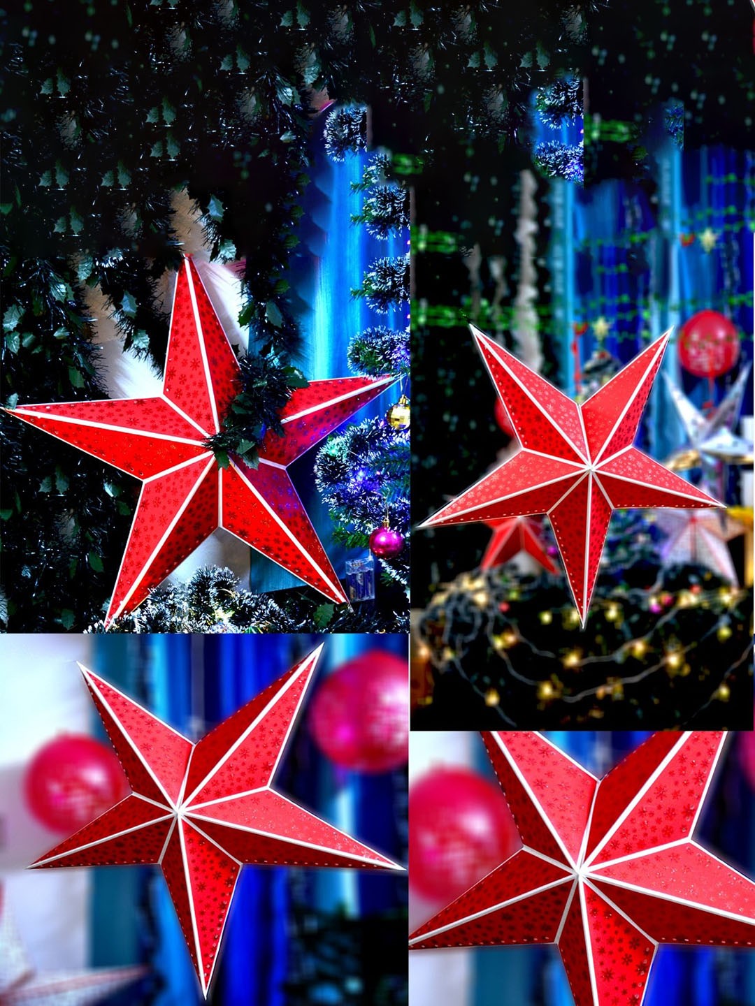 

ME & YOU Red & White Printed Decorative Festive Hanging Star