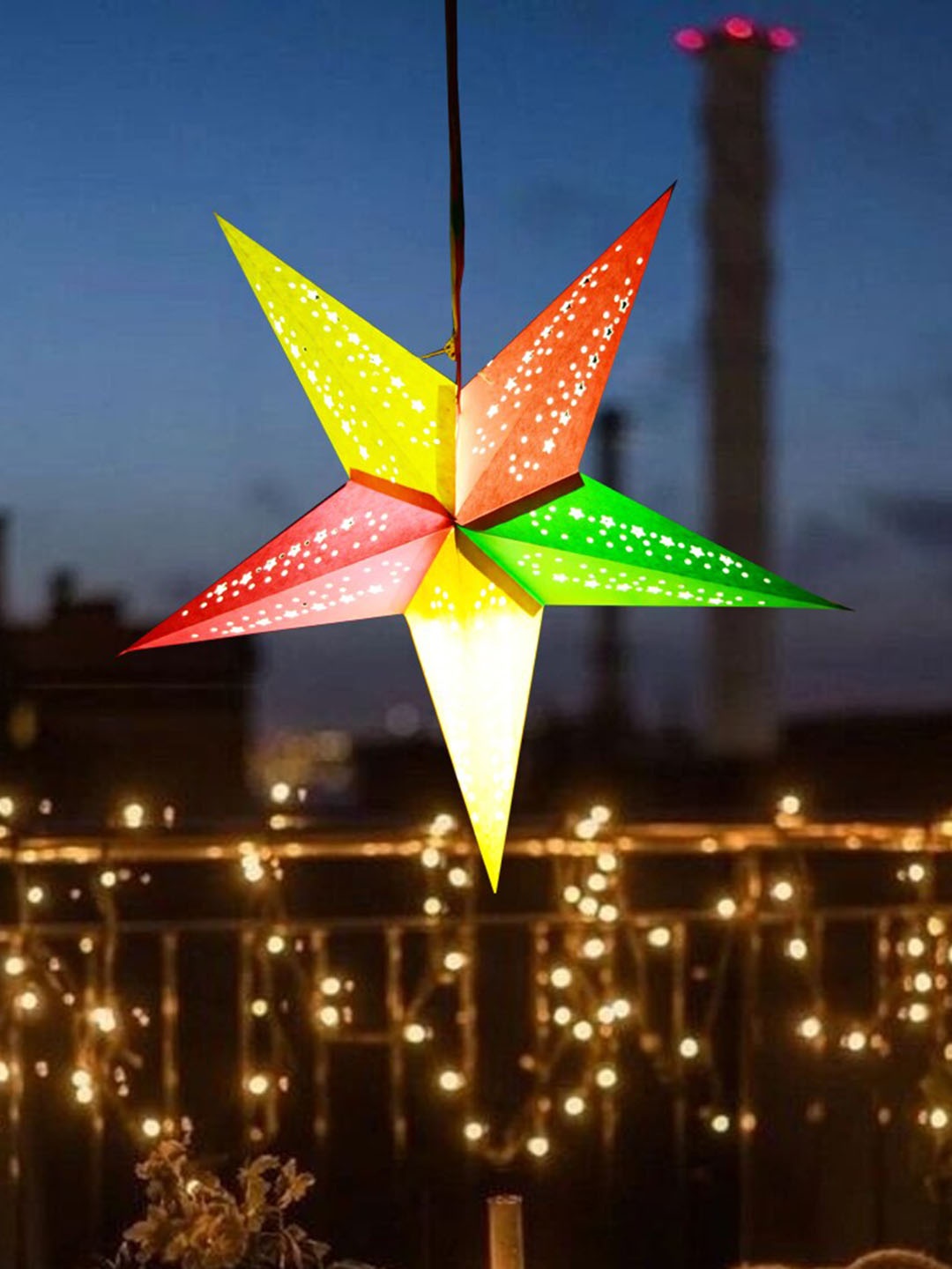

ME & YOU Yellow & Green Christmas Decorative Hanging Star