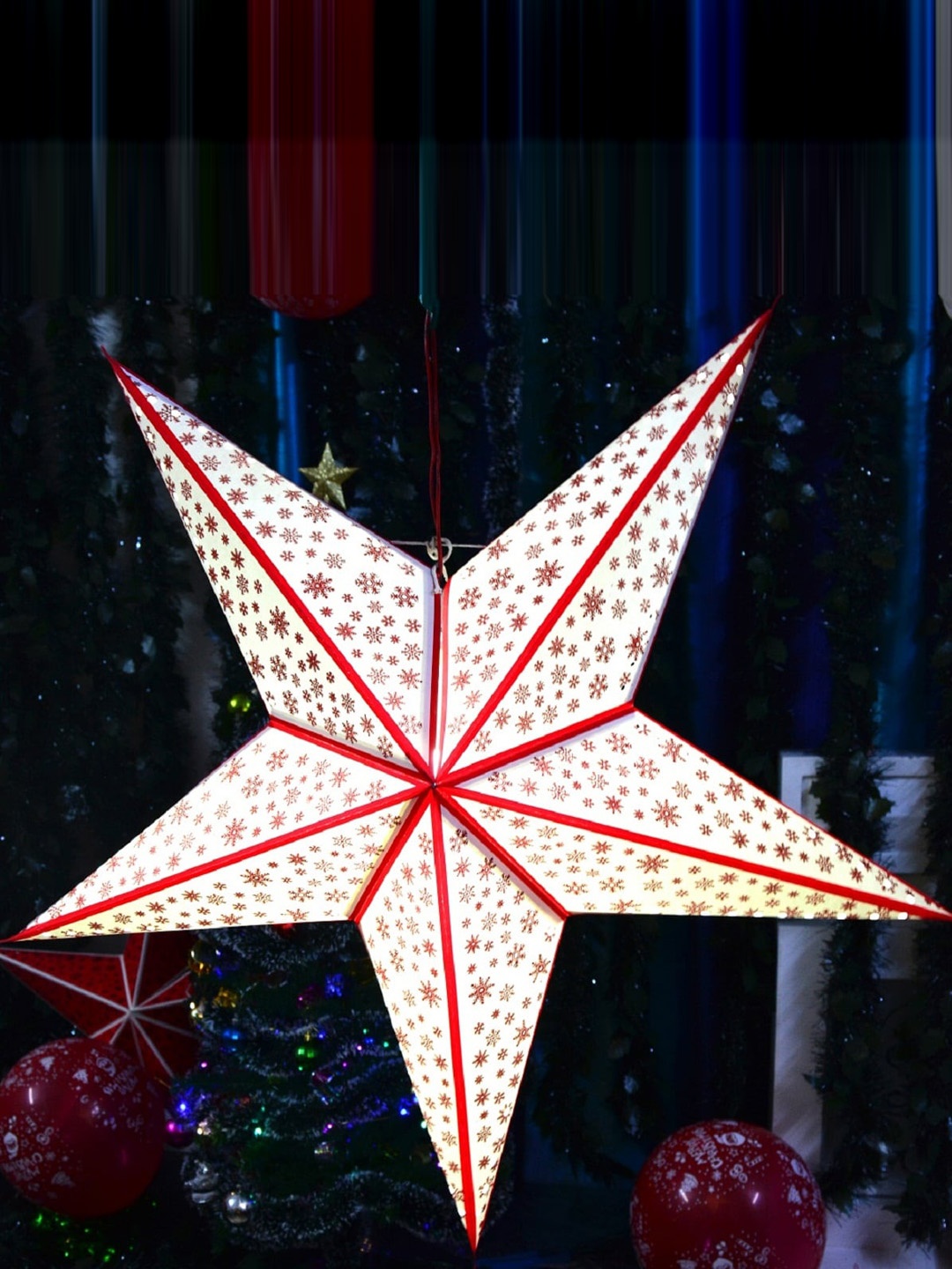 

ME & YOU White & Red Printed Decorative Hanging Star