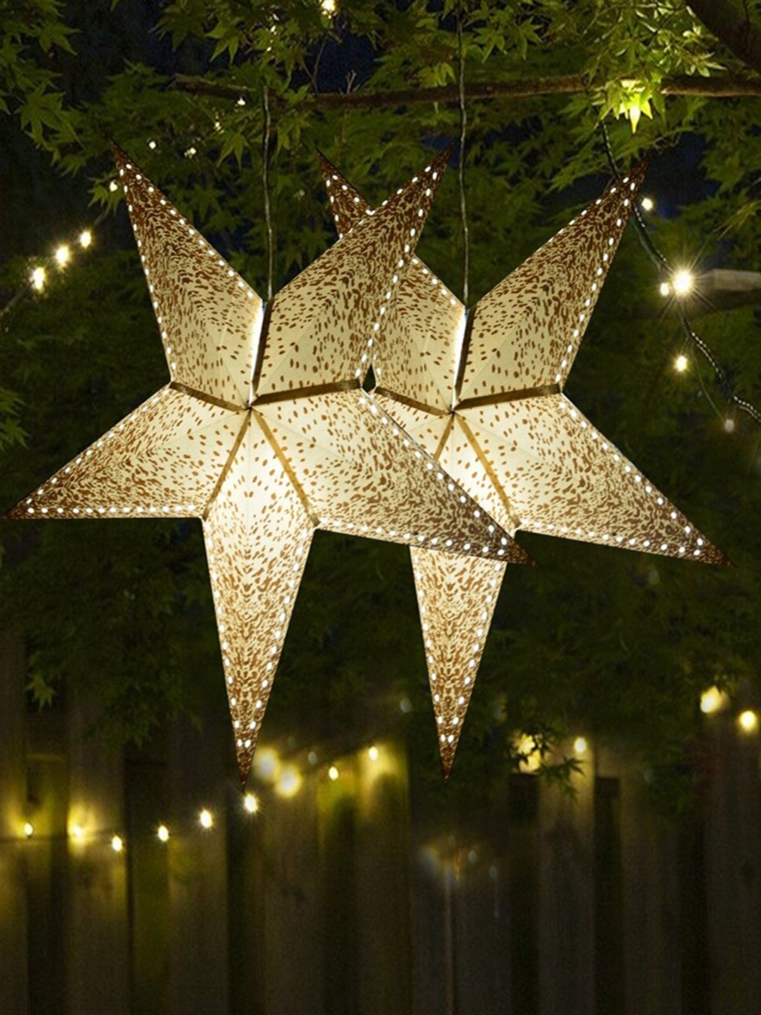 

ME & YOU Cream Coloured 2 Pieces Textured Christmas Decorative Hanging Stars